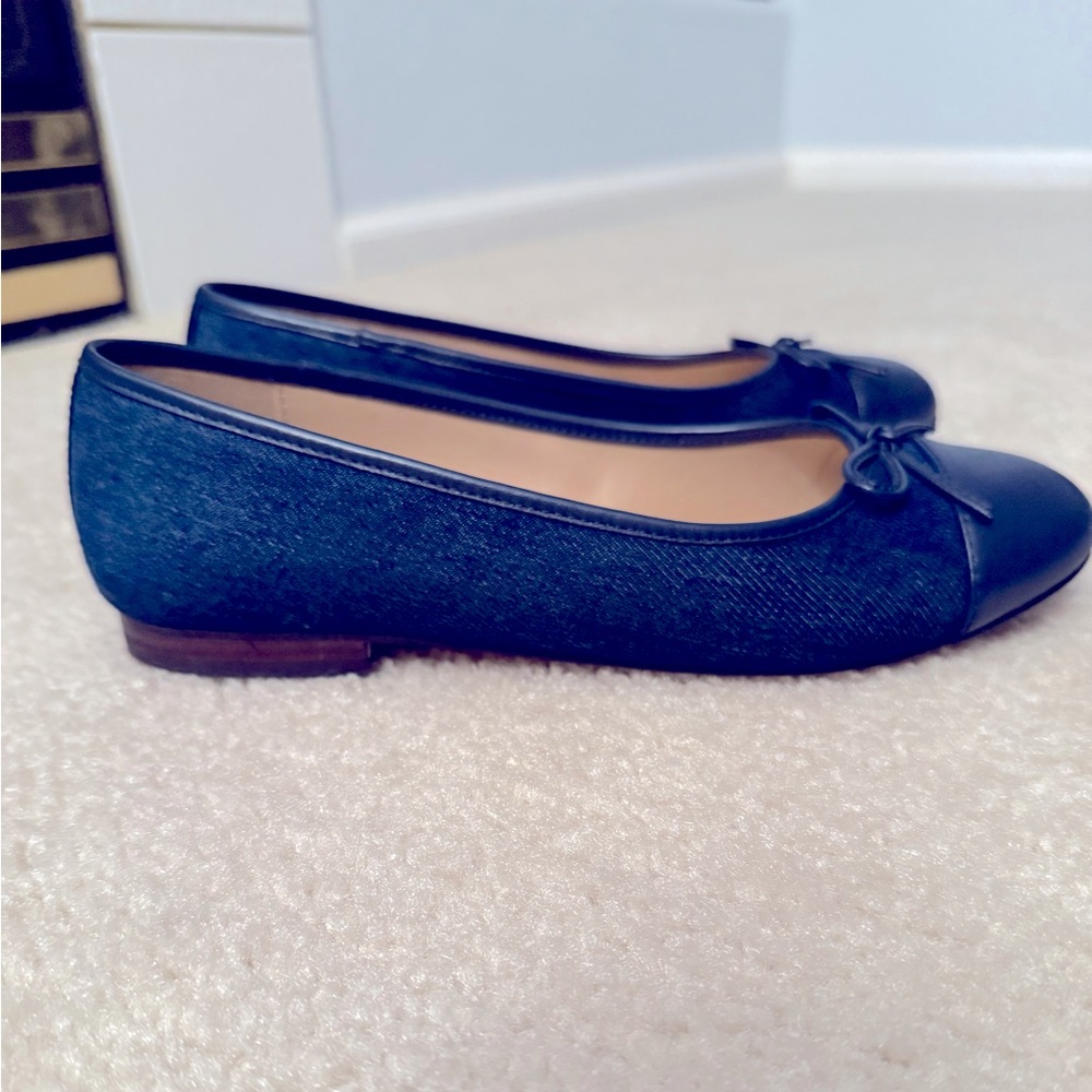 Ann Taylor Blue Ballet Flats with Bow Detail